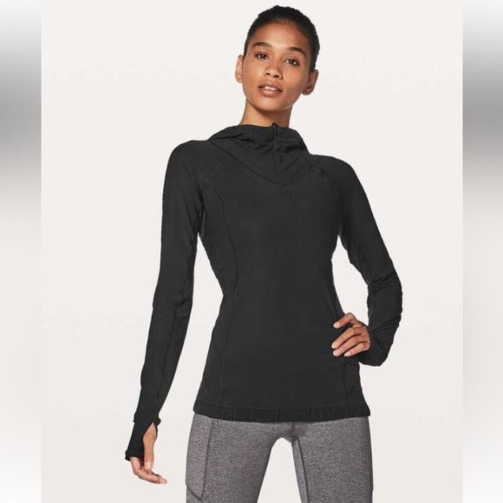 Lululemon Black Waterbound Hoodie Size 4 Ponytail Hood Activewear - Picture 2 of 13